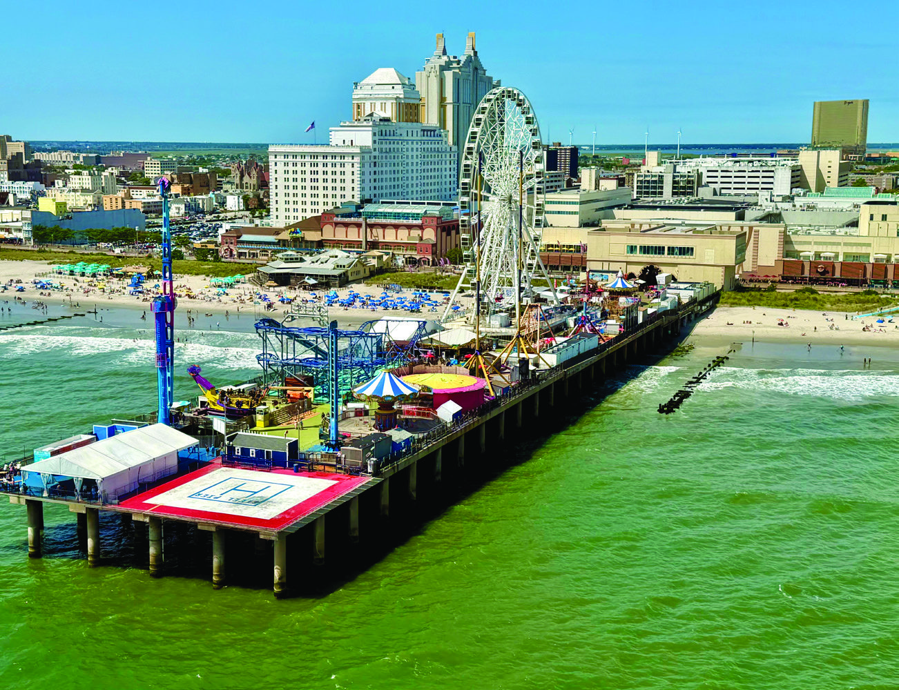 Steel Pier aerial showing helipad and Atlantic City skyline